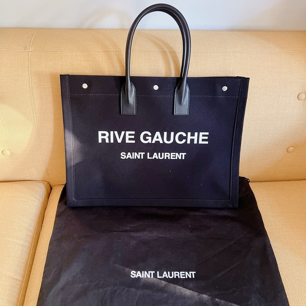YSL Saint Laurent Rive Gauche Canvas Black Leather Tote Large NEW Authentic - Picture 2 of 10